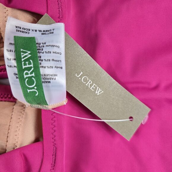 J Crew Women's Size 8 Ruched Ruffled Radiant Pink One Piece Swimsuit NWT BP222 - Picture 3 of 6